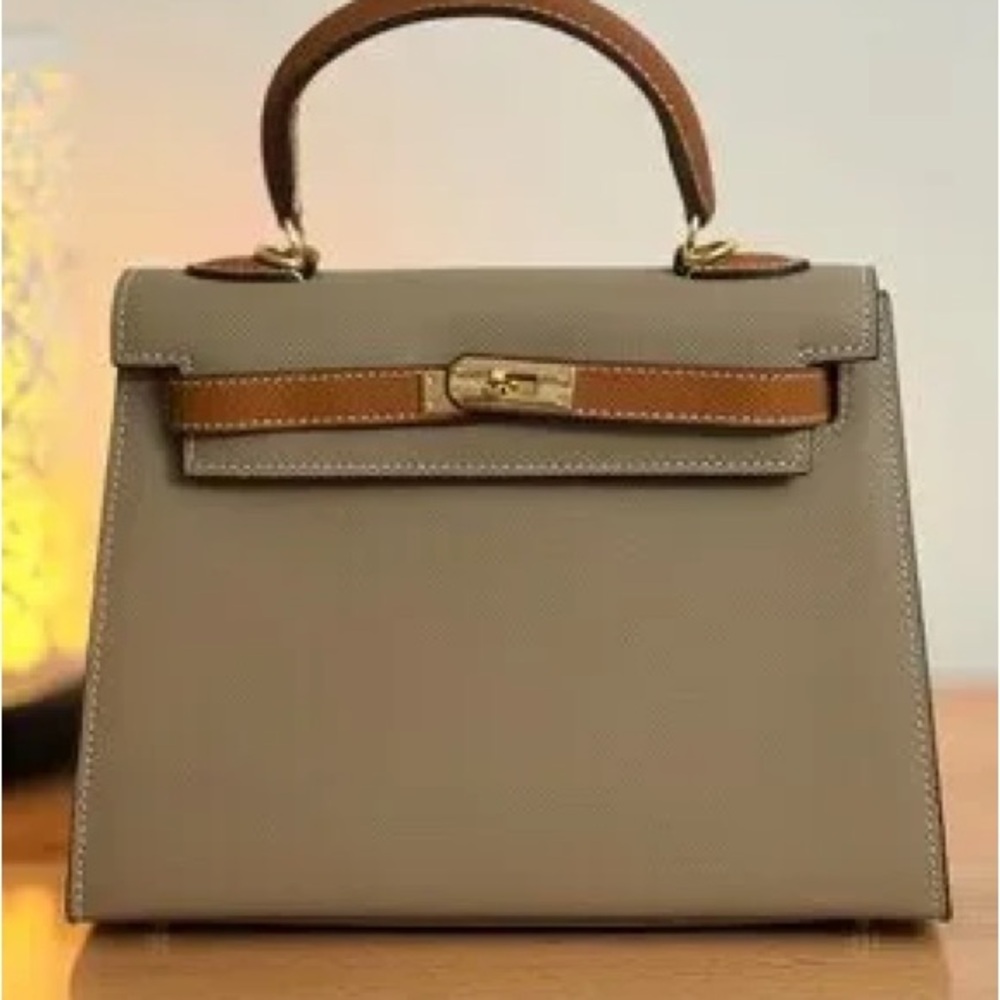 Elegant Taupe and Tan Top-Handle etoupe gold Bag bicolor h Kelly 25 GHW sellier - Picture 2 of 11